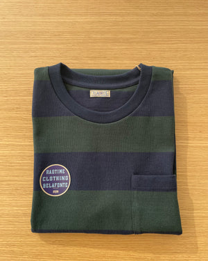 Ragtime Rugby Border Pocket Tee in Green x Navy - Tempo