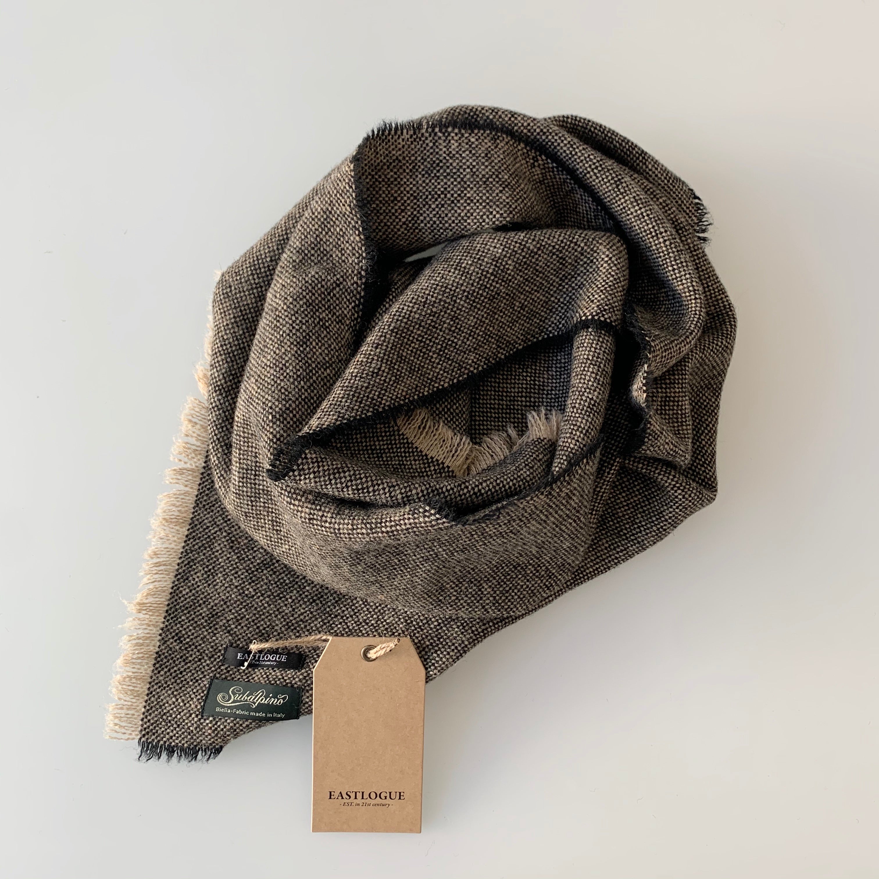 Wool Scarf - Beige Block Check - Tempo