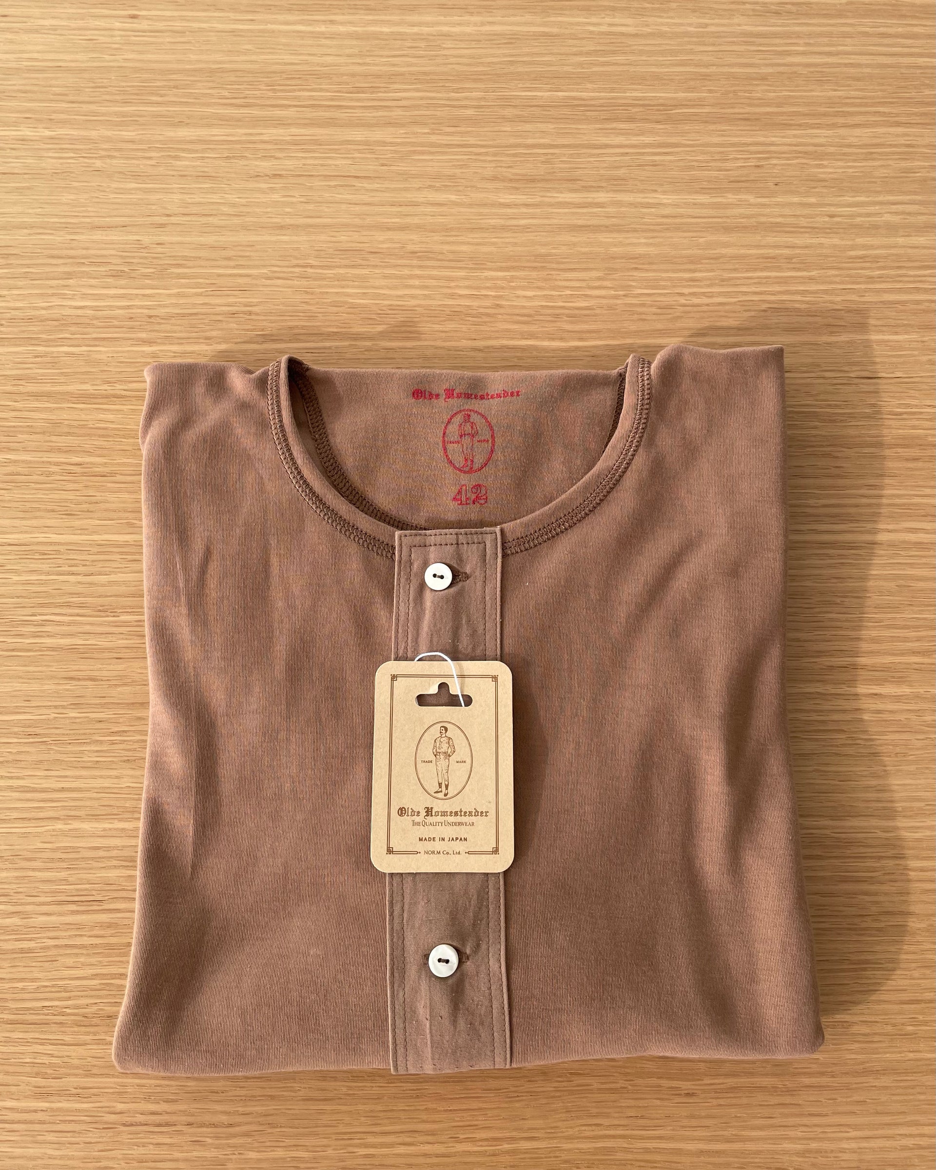 OLDE HOMESTEADER Henley Neck Long Sleeve in Rustic Brown - Tempo 
