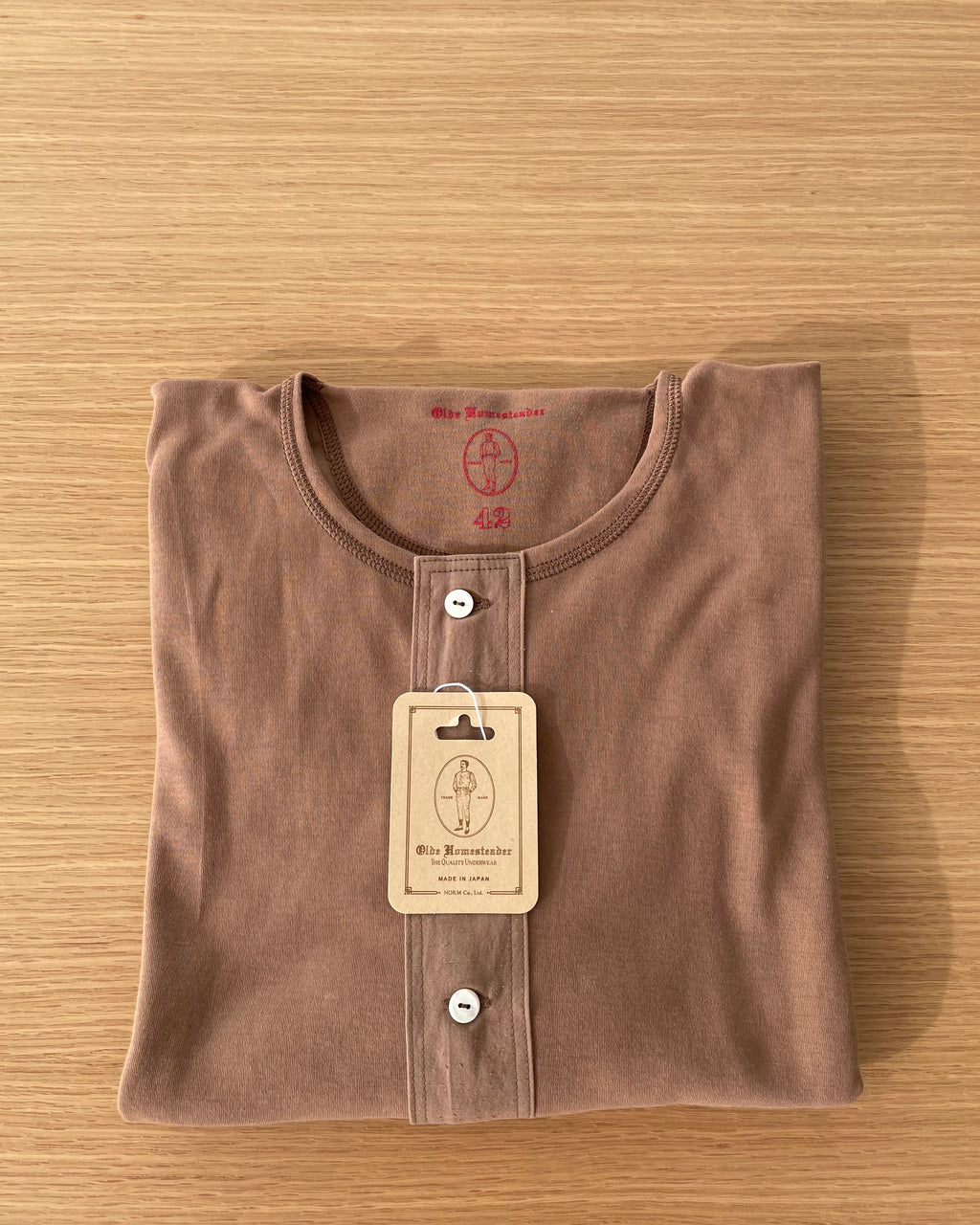 US001 Henley Neck Long Sleeve in Rustic Brown - Tempo