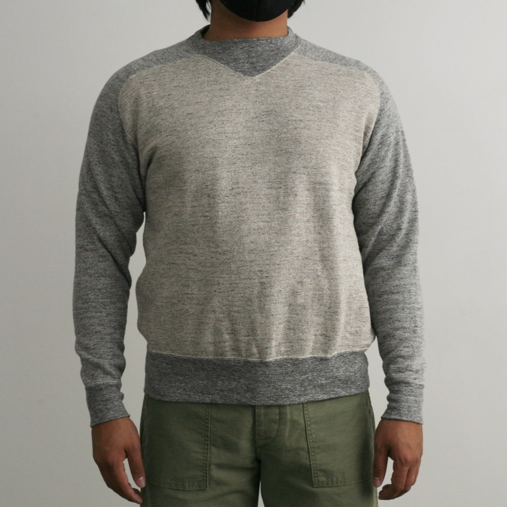 Vintage Slub Cotton 1930's Raglan Sweatshirt in Heather Brown x Heather Grey - Tempo