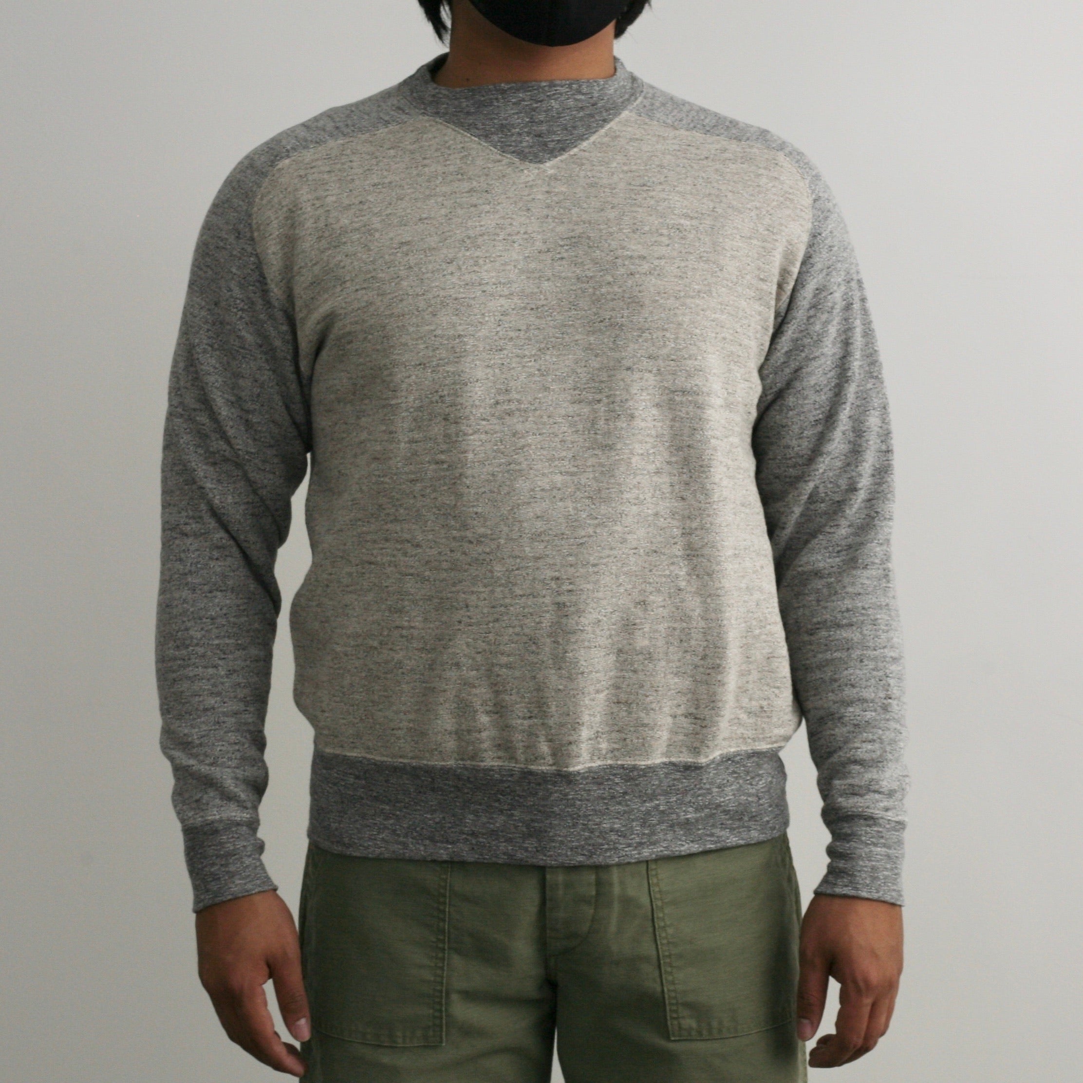 Vintage Slub Cotton 1930's Raglan Sweatshirt in Heather Brown x Heather Grey - Tempo