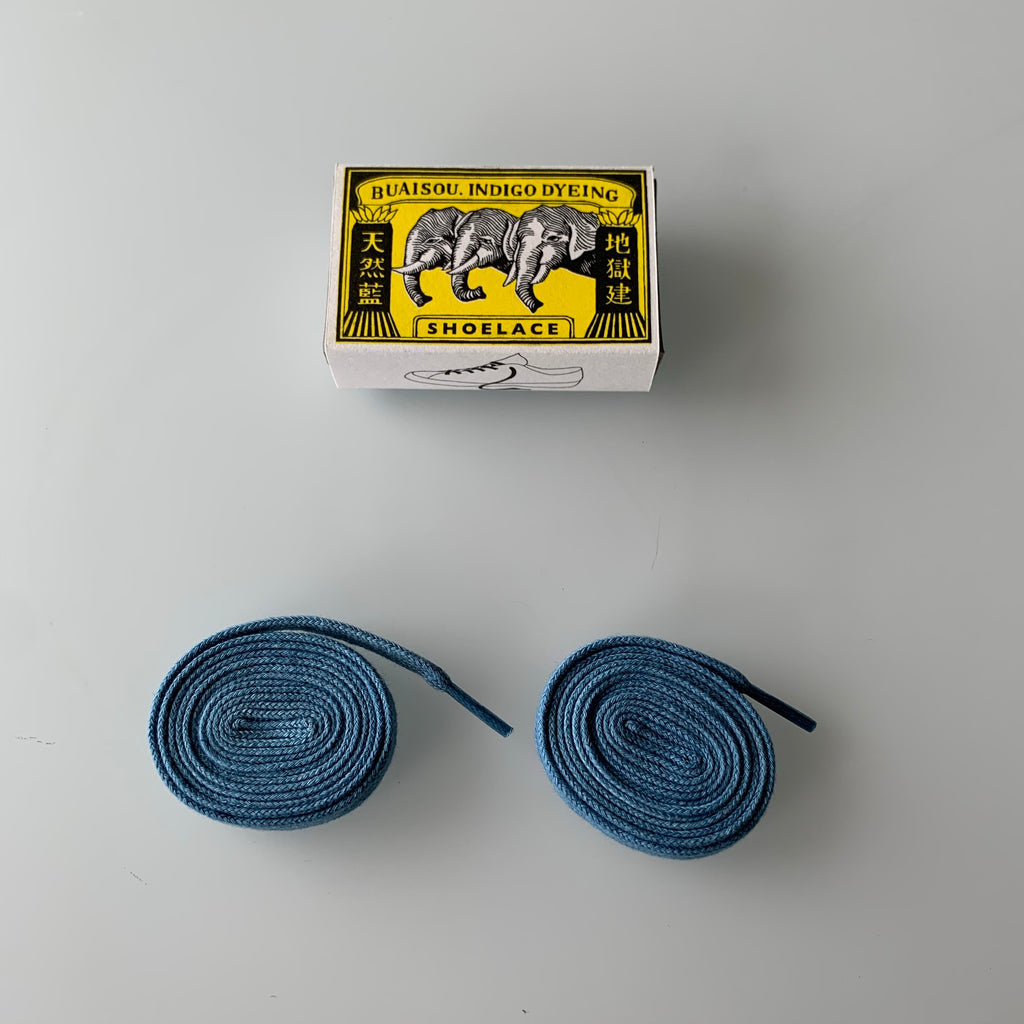 Flat Shoelaces - Light Indigo - Sukumo Natural Indigo Hand-Dyed - Tempo