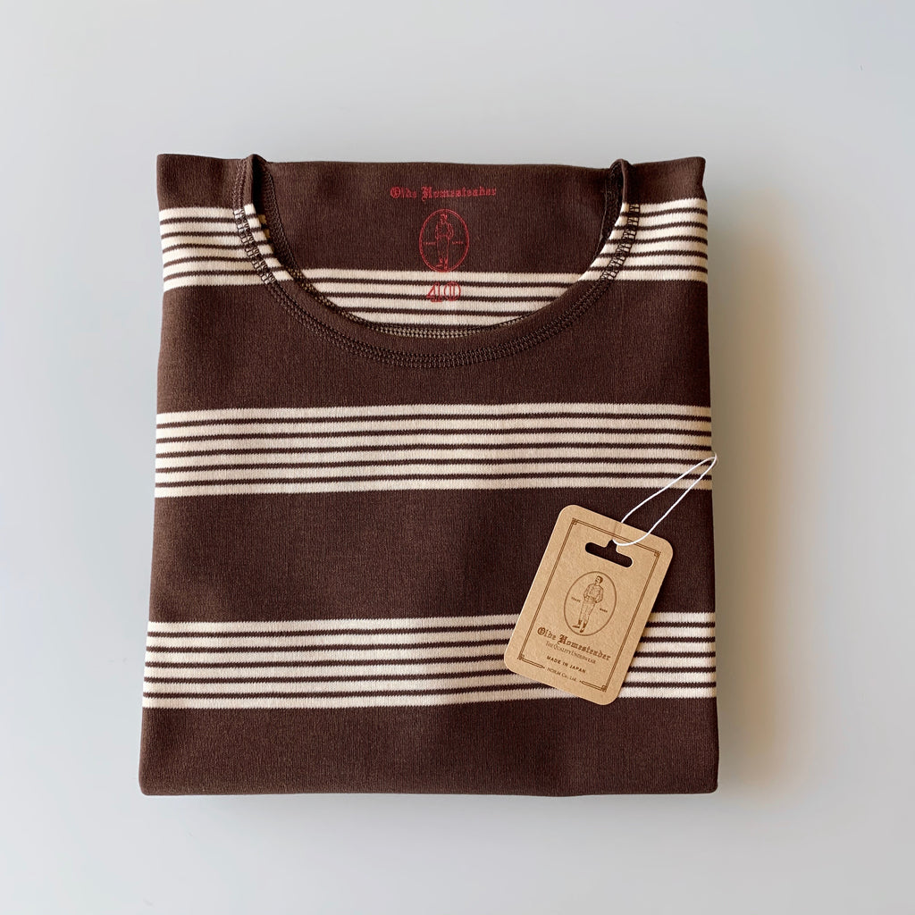 US004 Crew Neck Long Sleeve in Chestnut x Écru - Tempo