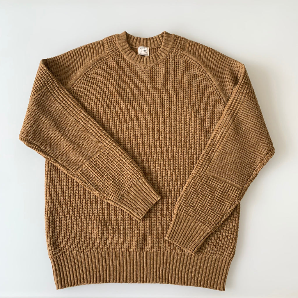 Merino Super Lamb Big Waffle Command Sweater in Golden Brown - Tempo