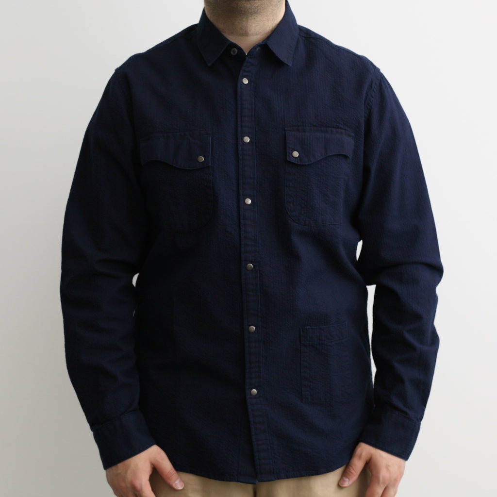 6oz Kuroki Double Indigo Dobby Seersucker Shirt - OW - Tempo