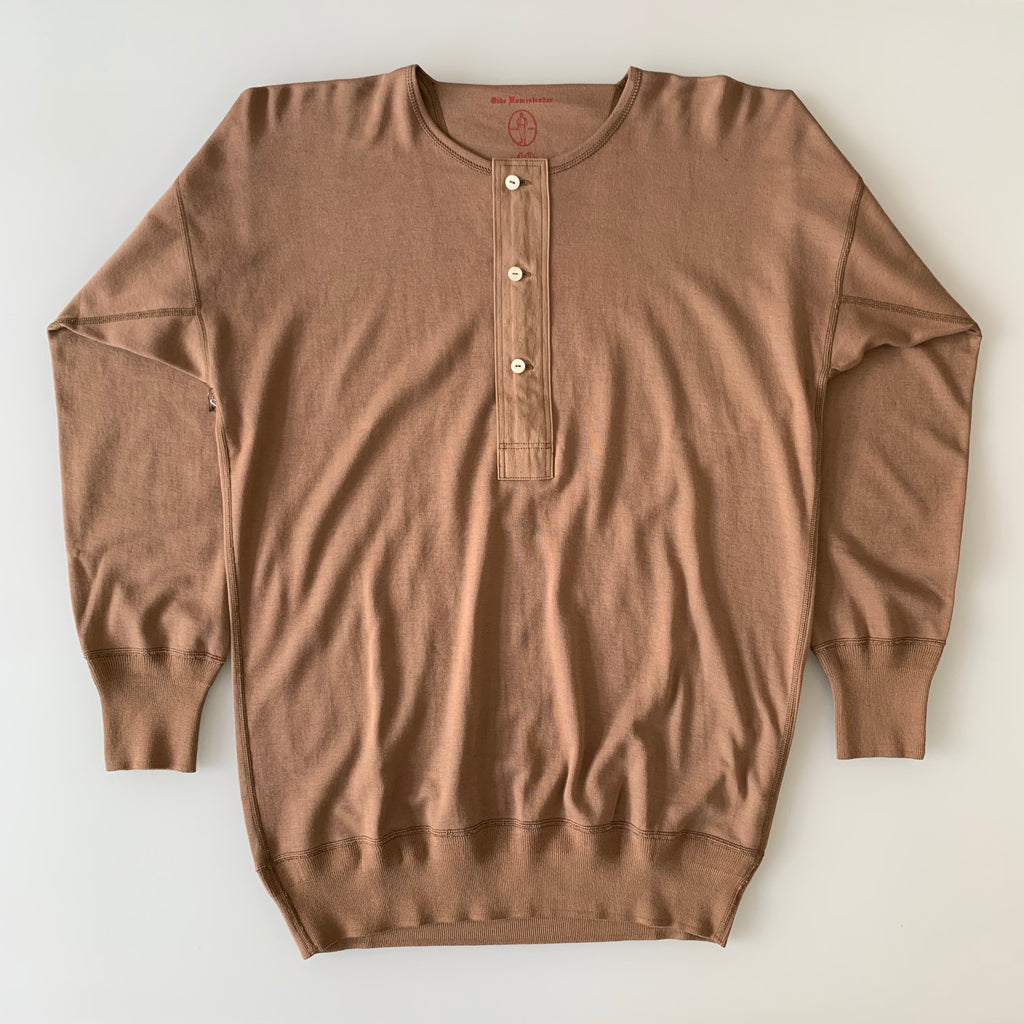 US001 Henley Neck Long Sleeve in Rustic Brown - Tempo
