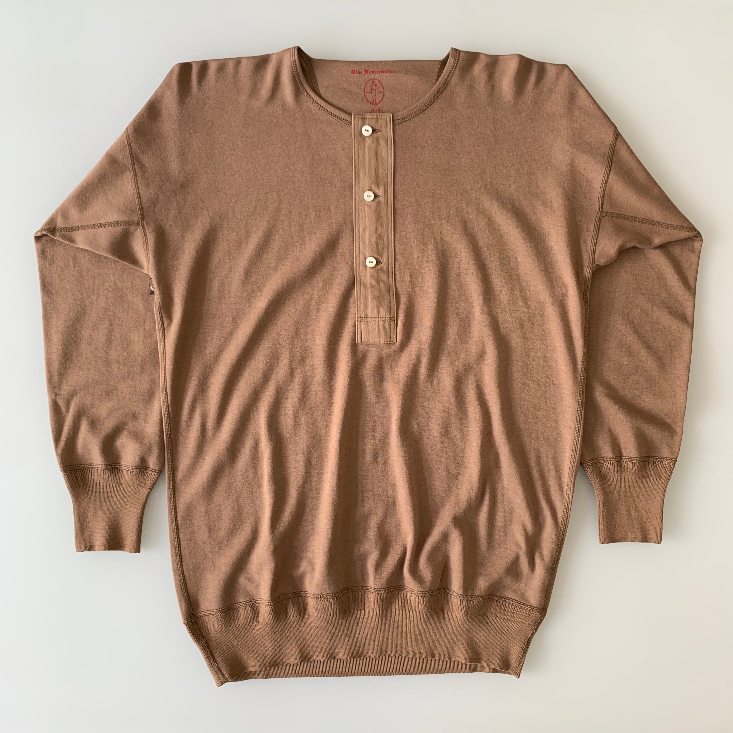 US001 Henley Neck Long Sleeve in Rustic Brown - Tempo