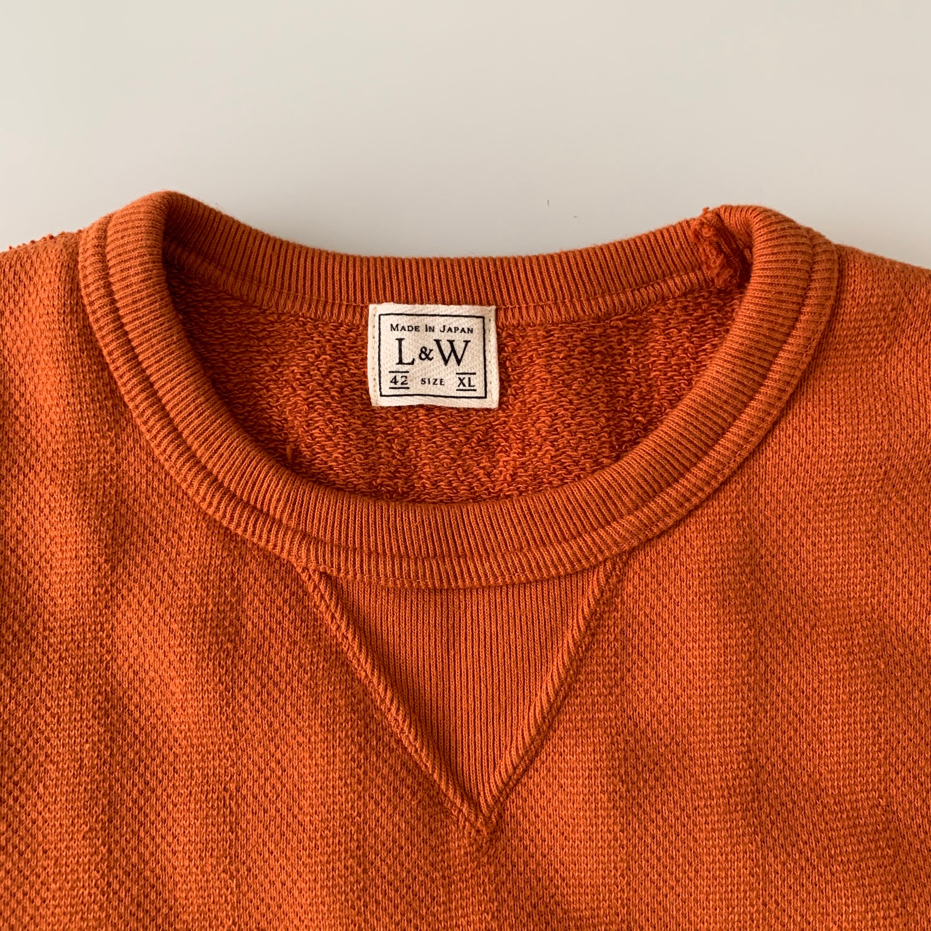 Vintage Jacquard Knit V-Gusset Sweatshirt in Russet Orange