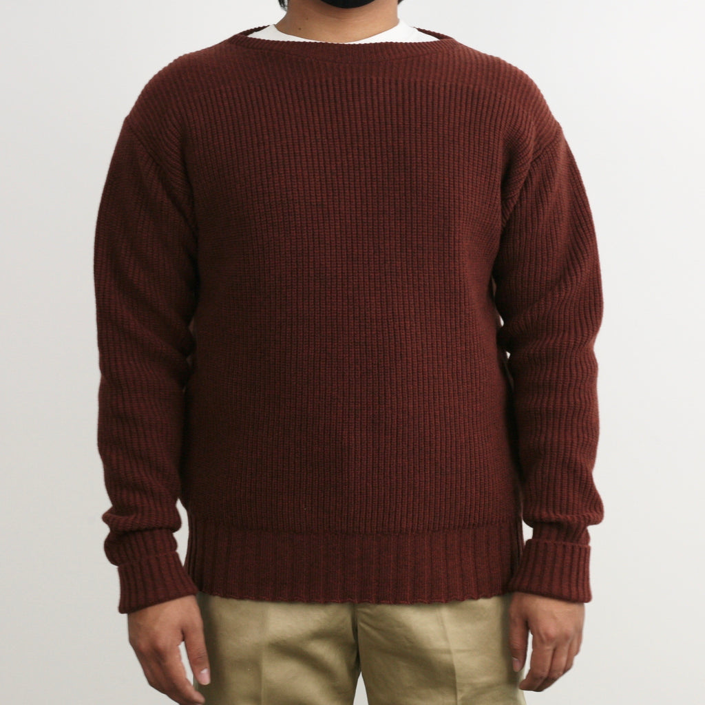 Merino Super Lamb British Classic Boatneck Sweater in Ruby Brown - Tempo