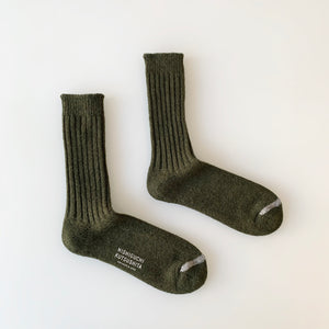 Wool Ribbed Socks in Khaki Green - Tempo