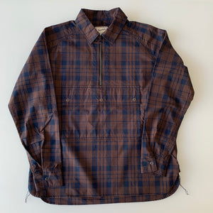 "Jackson" High Density Cotton Anorak Shirt in Navy x Brown - Tempo