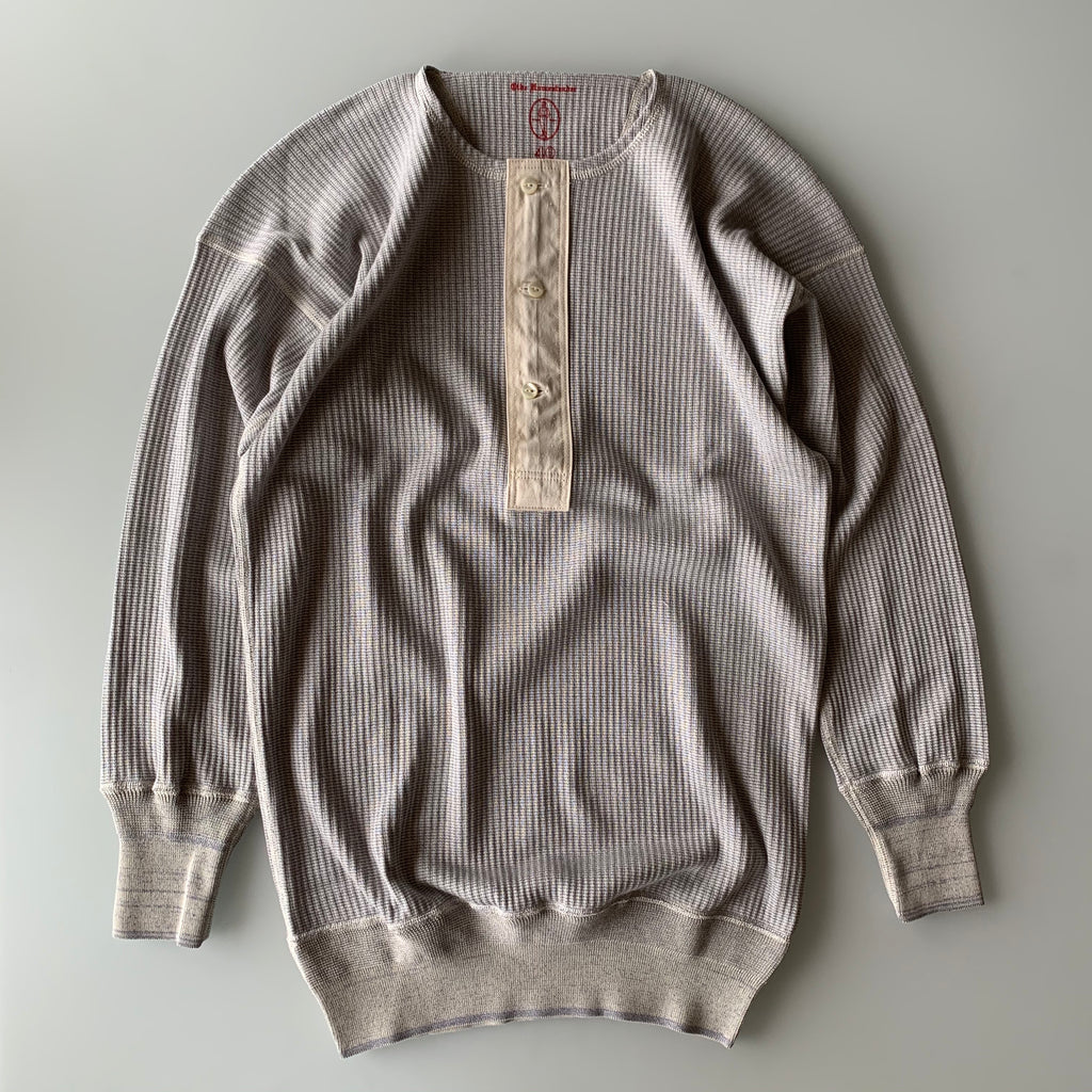 US001 Swedish Army Rib Henley Neck Long Sleeve in Mottled Light Blue - Tempo