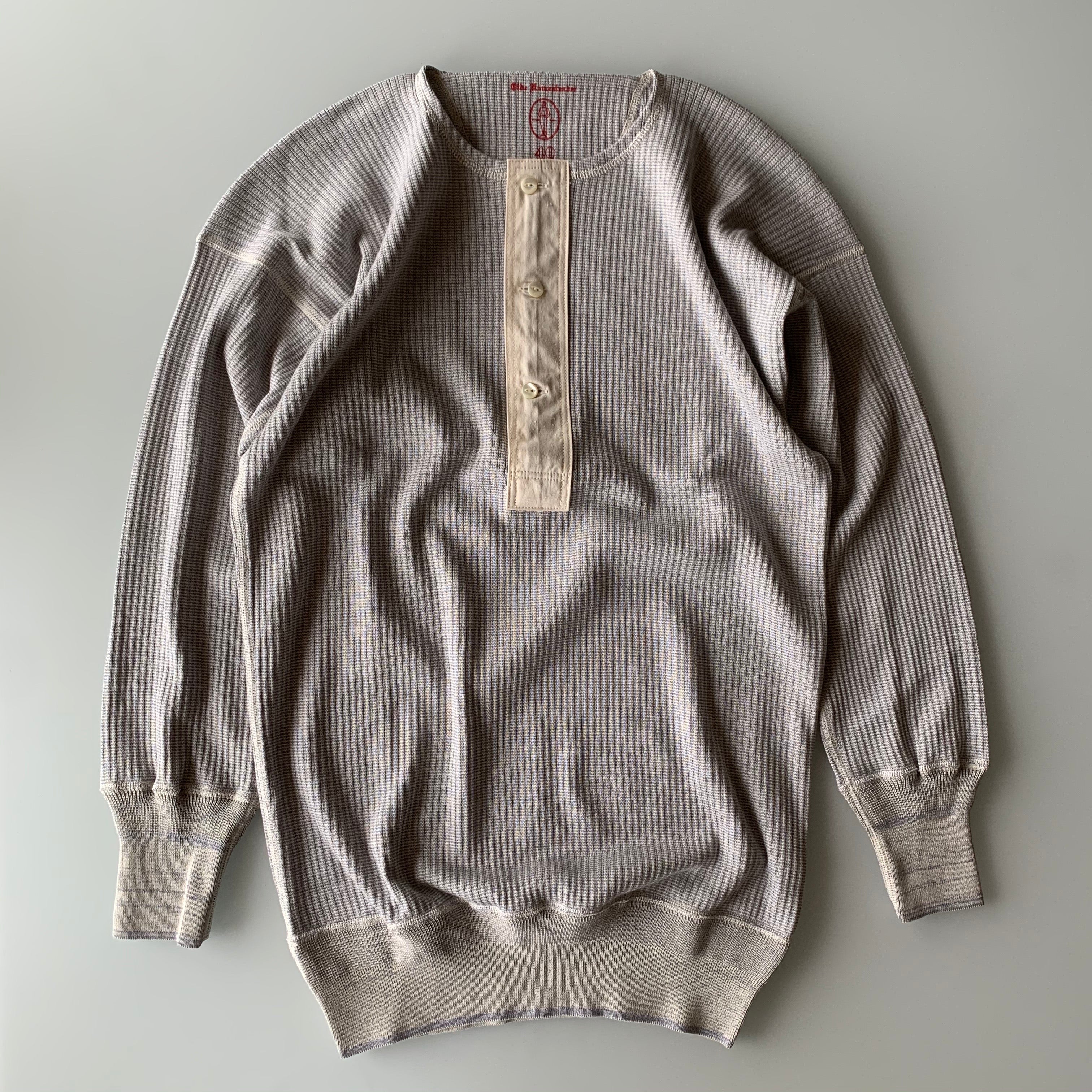 US001 Swedish Army Rib Henley Neck Long Sleeve in Mottled Light Blue - Tempo