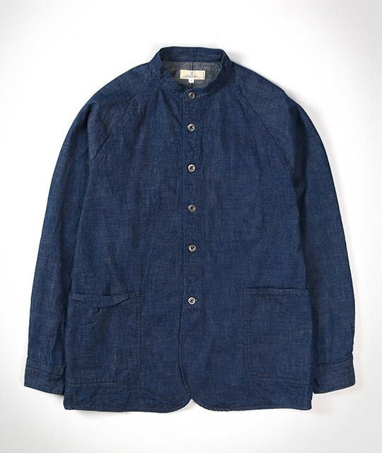 8oz Stand Collar Shirt Jacket in Military Denim - Tempo