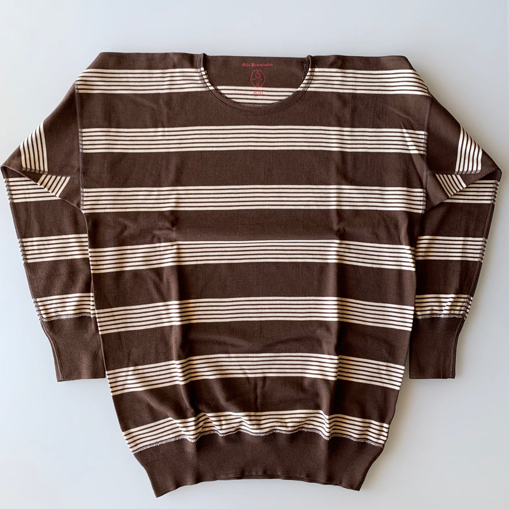 US004 Crew Neck Long Sleeve in Chestnut x Écru - Tempo