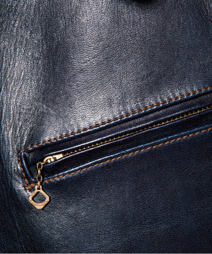 Indigo Dyed Horsehide Single Riders Jacket (IR-42) - Tempo