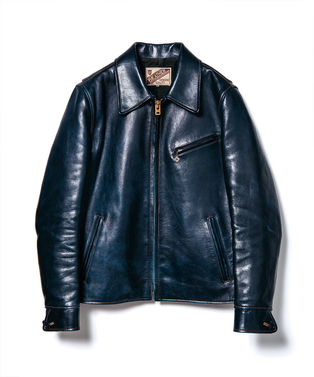 Indigo Dyed Horsehide Single Riders Jacket (IR-42) - Tempo