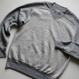 Vintage Slub Cotton 1930's Raglan Sweatshirt in Heather Brown x Heather Grey - Tempo