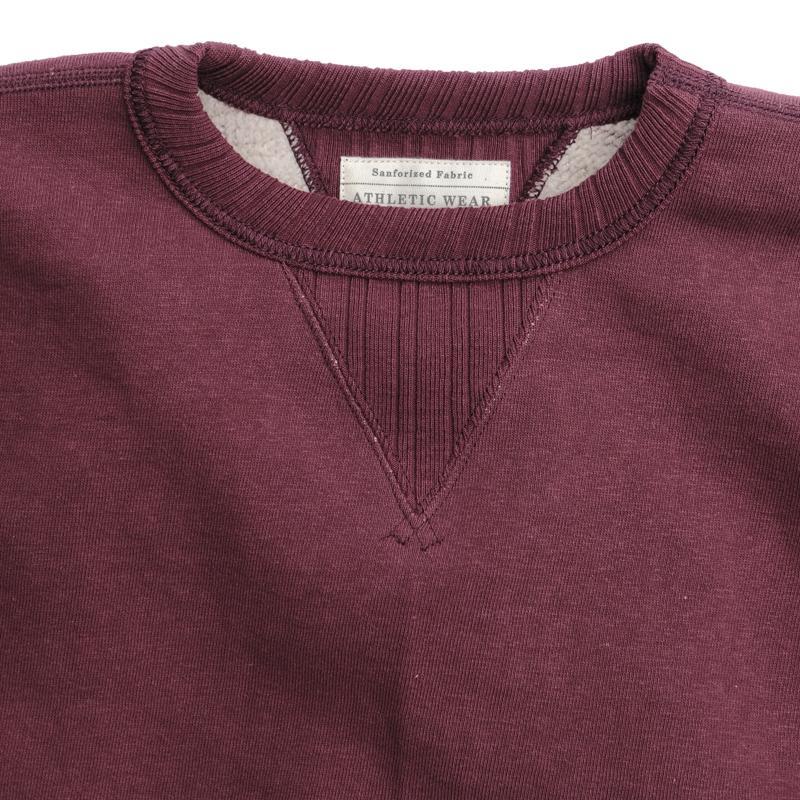Double-V Set-In Sleeve Tsuriami Loopwheel Mother Cotton Sweat Shirt in Burgundy - Tempo