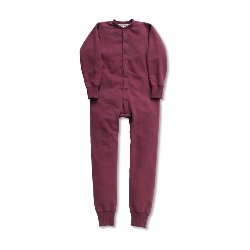 Button Front Tsuriami Loopwheel Mother Cotton Union Suit in Burgundy - Tempo