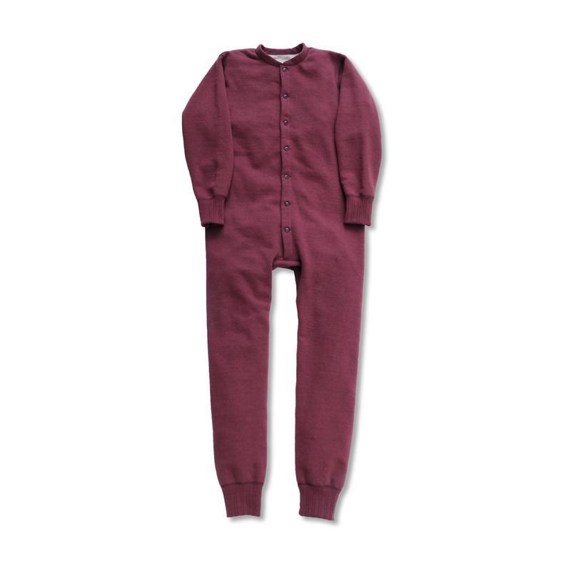 Button Front Tsuriami Loopwheel Mother Cotton Union Suit in Burgundy