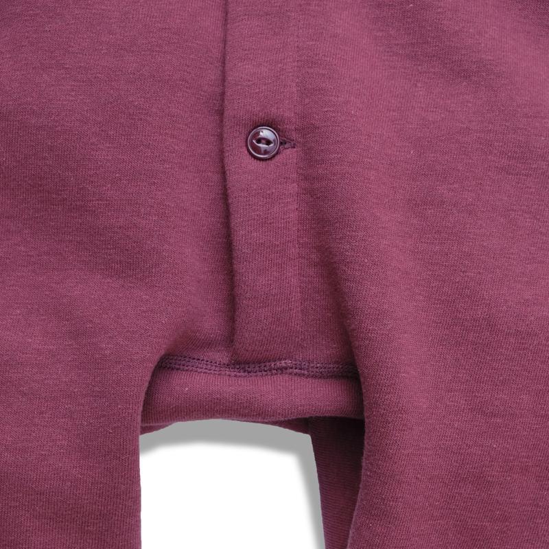 Button Front Tsuriami Loopwheel Mother Cotton Union Suit in Burgundy - Tempo