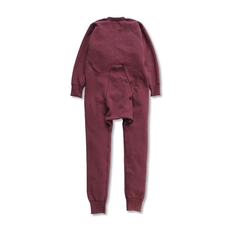 Button Front Tsuriami Loopwheel Mother Cotton Union Suit in Burgundy - Tempo