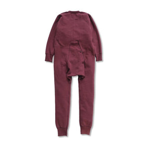 Button Front Tsuriami Loopwheel Mother Cotton Union Suit in Burgundy
