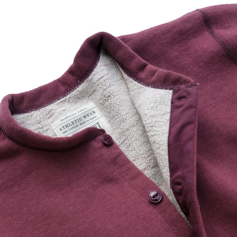 Button Front Tsuriami Loopwheel Mother Cotton Union Suit in Burgundy - Tempo