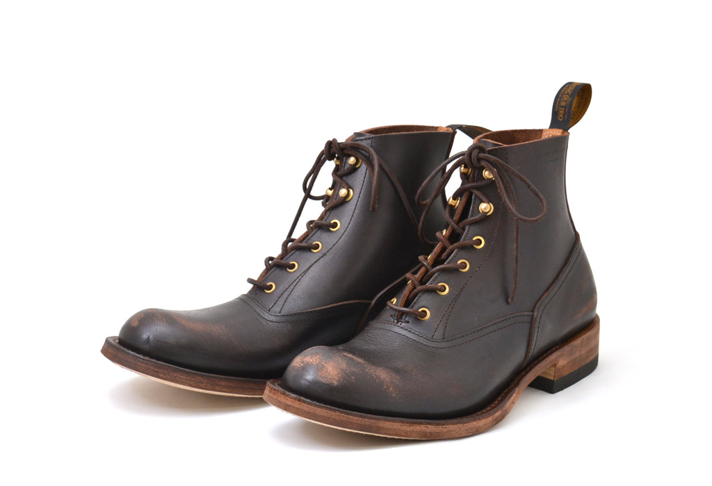 VINCENT Balmoral Boots in Distressed Dark Brown Steer - Tempo