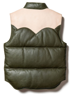 Steer Oil x Saddle Horsehide Down Vest  in Olive (SV-01) - Tempo