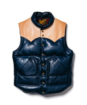 Steer Oil x  Saddle Horsehide Down Vest in Blue x Saddle (SV-01) - Tempo