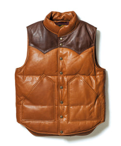 Steer Oil x Saddle Horsehide Down Vest in Camel x Brown (SV-01) - Tempo