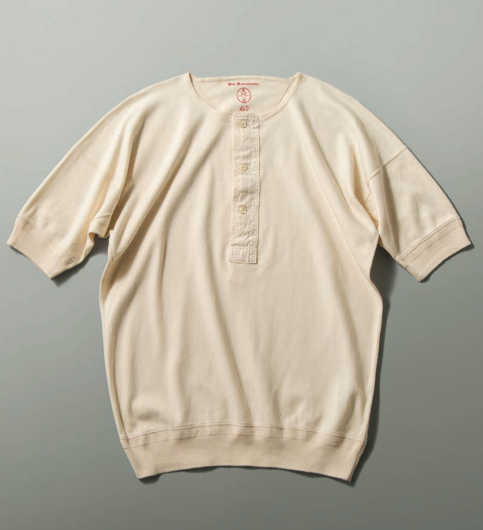 US002 Henley Neck Short Sleeve in Ivory - Tempo